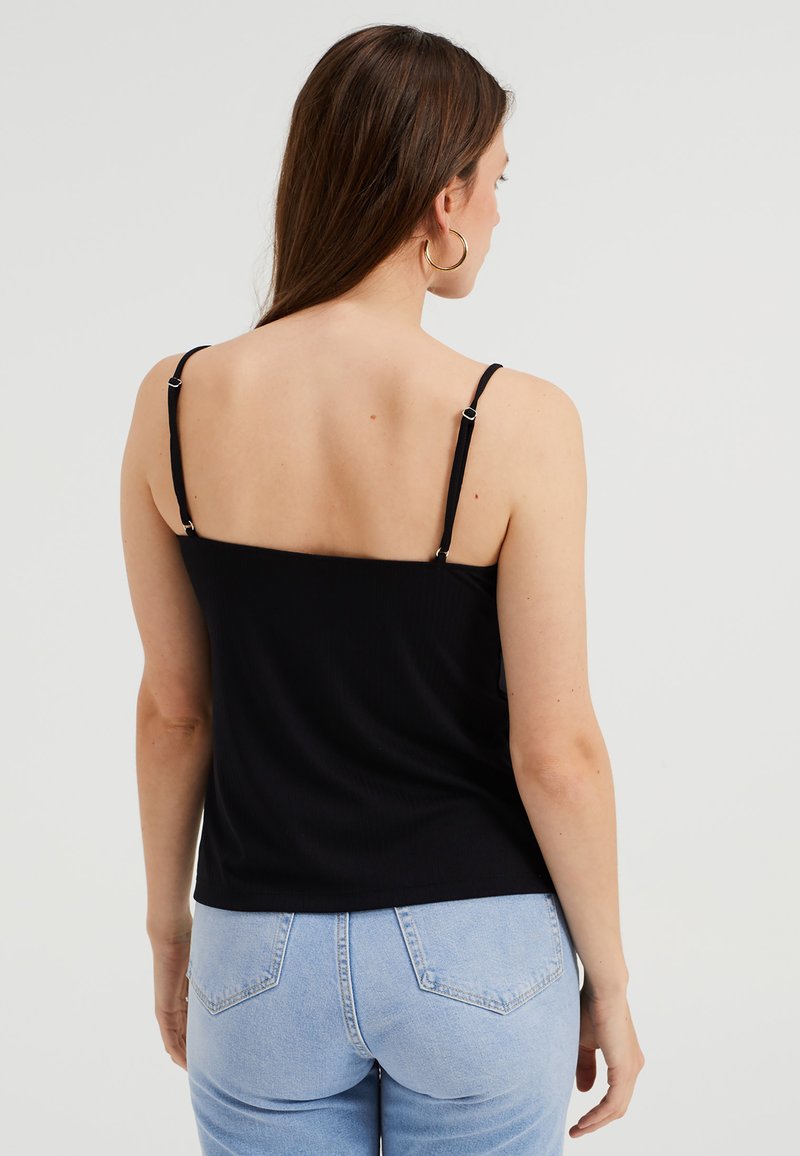 Damen T-Shirts | WE Fashion SINGLET MET RIBSTRUCTUUR EN KANT Top black/schwarz - MB99102 Damen T-Shirts | WE Fashion SINGLET MET RIBSTRUCTUUR EN KANT Top black/schwarz - MB99102