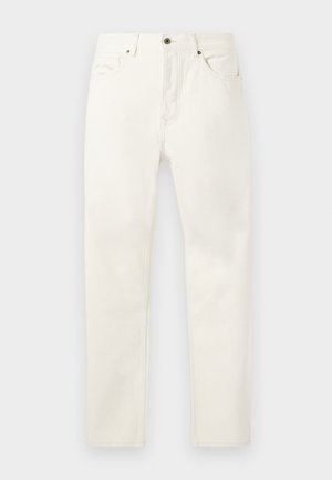 Witte denimjeans met een rechte snit, voorzien van vijf zakken, een knoopsluiting en subtiele stikdetails bij de tailleband.