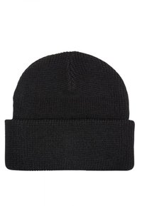 Berretto in maglia nera con risvolto, caratterizzato da un motivo testurizzato e una corona senza cuciture, adatto per un abbigliamento casual in condizioni climatiche fredde.