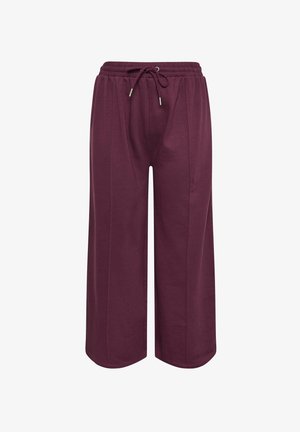 Bordeaux wijdvallende broek van zacht katoen met een elastische tailleband en verstelbare koord. Bevat voorplooien voor extra detail.