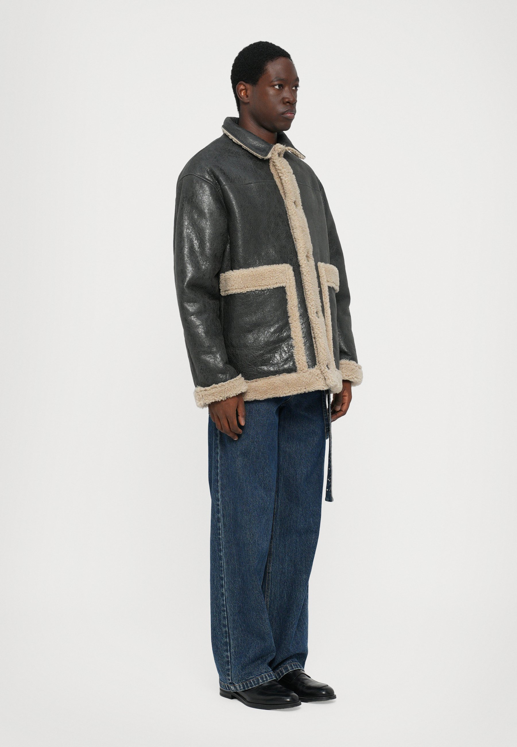 MM6 Maison Margiela SPORTSJACKET - Leather jacket - beige/black