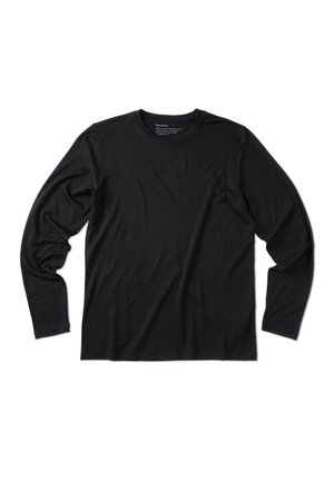 Black long-sleeve shirt made of soft material, featuring a rounded neckline and fitted long sleeves, with a smooth texture and no visible patterns.