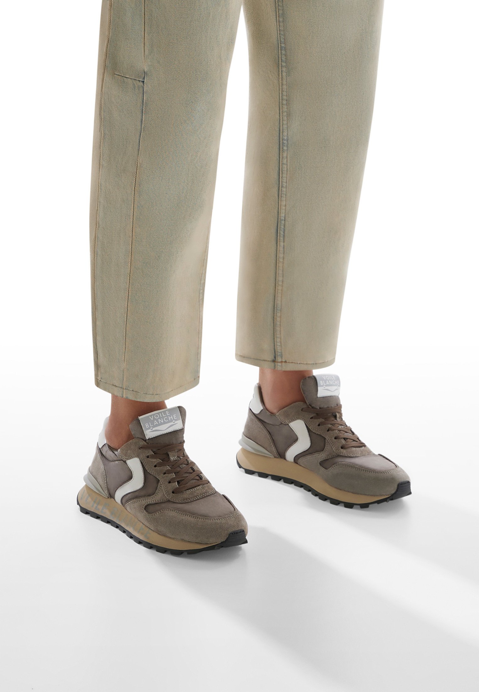 Sneakers Voile Blanche Homme - Military Green - Cuir Suède Et Tissu - Neuf Avec Boîte