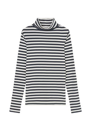 Langärmlig zwart-wit horizontaal gestreept turtleneck top met slanke pasvorm en hoge kraag.