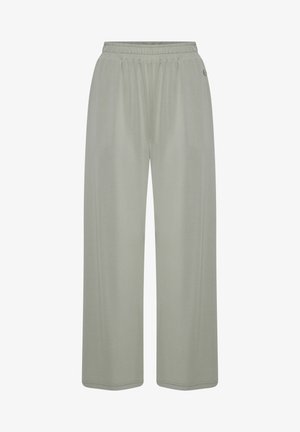 Light green wide-leg pants made of soft fabric with an elastic waistband and no visible patterns or accents. Straight-cut hem at the ankles.