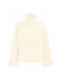 Off-white fleece pullover med en kort lynlås, høj krave og lange ærmer. Blød tekstur og afslappet pasform, velegnet til hverdagstøj.