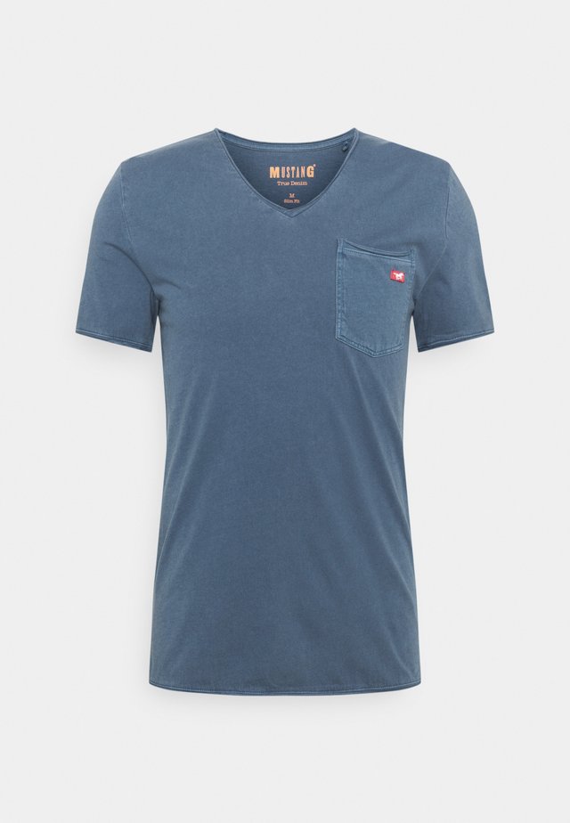 WASHED V NECK - T-shirt basique - ensigne blue