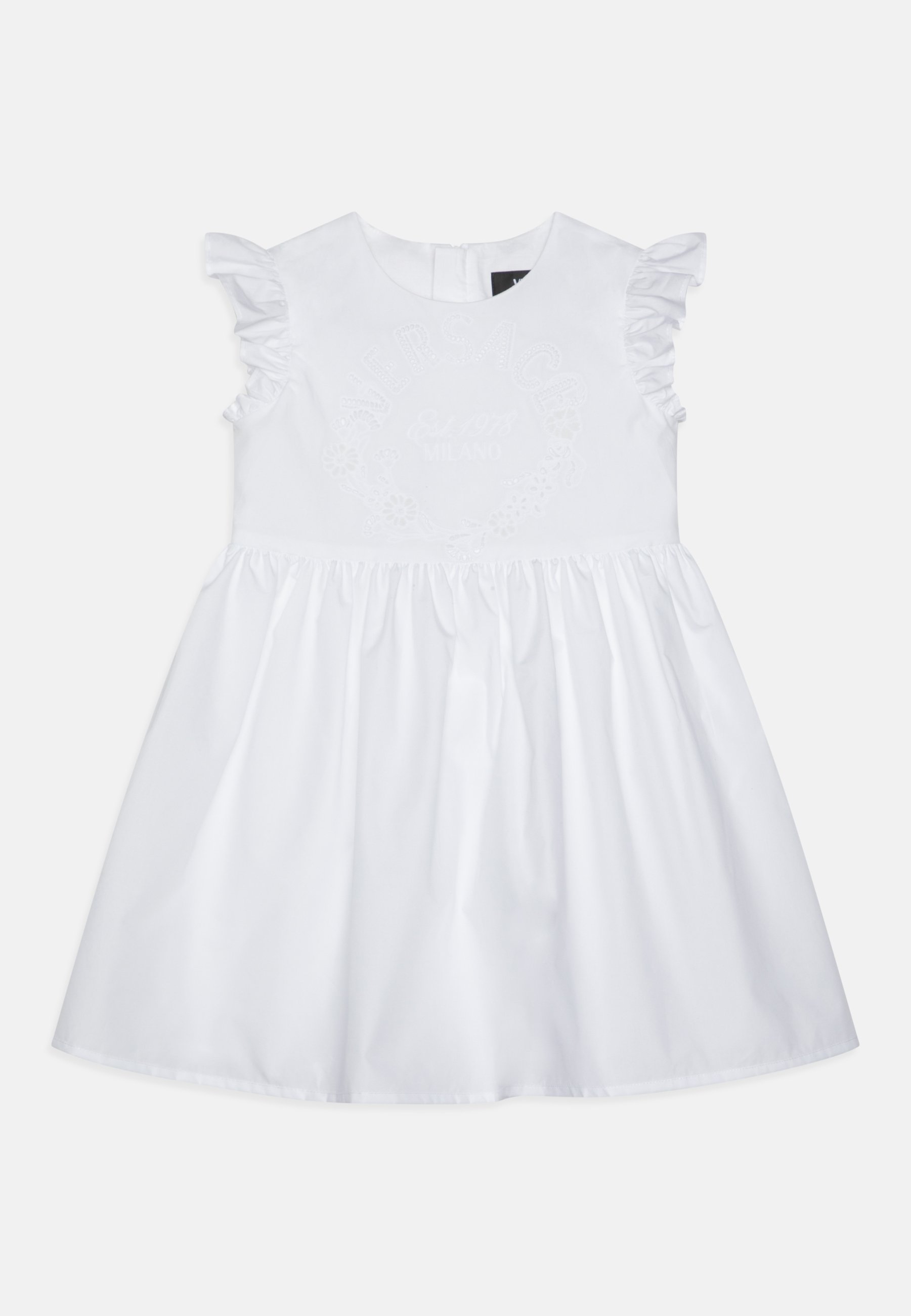 Versace BABY DRESS POPLIN LOGO EST MILANO A JOUR EMBROIDERY