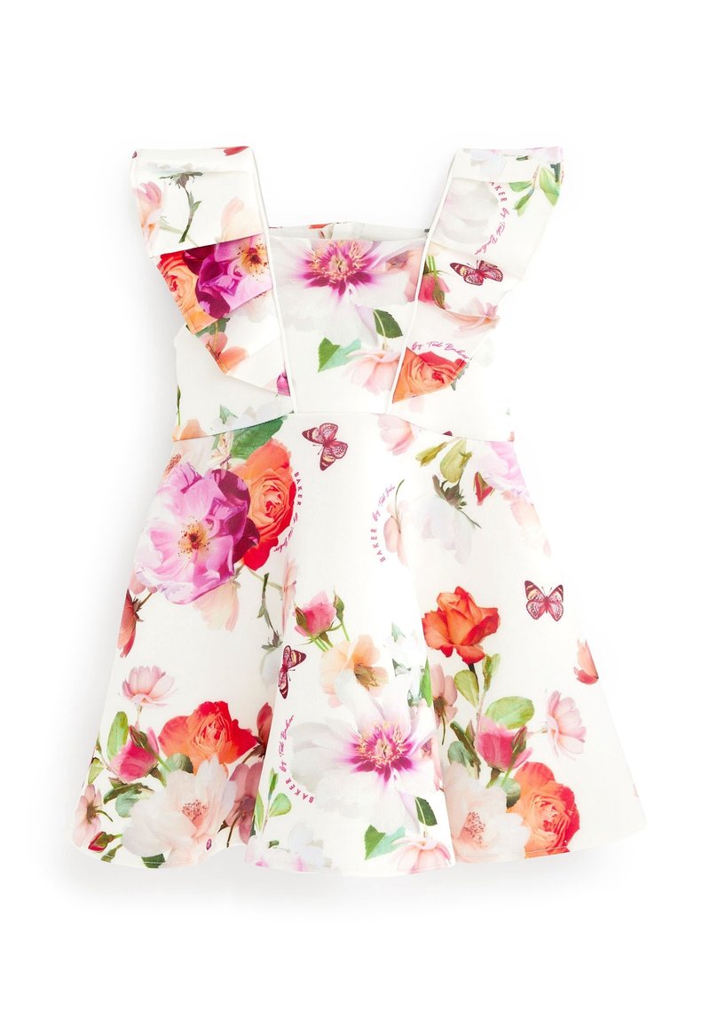 drop waist mini dress white White Floral Embroidery Drop Waist Mini Dress main image 1