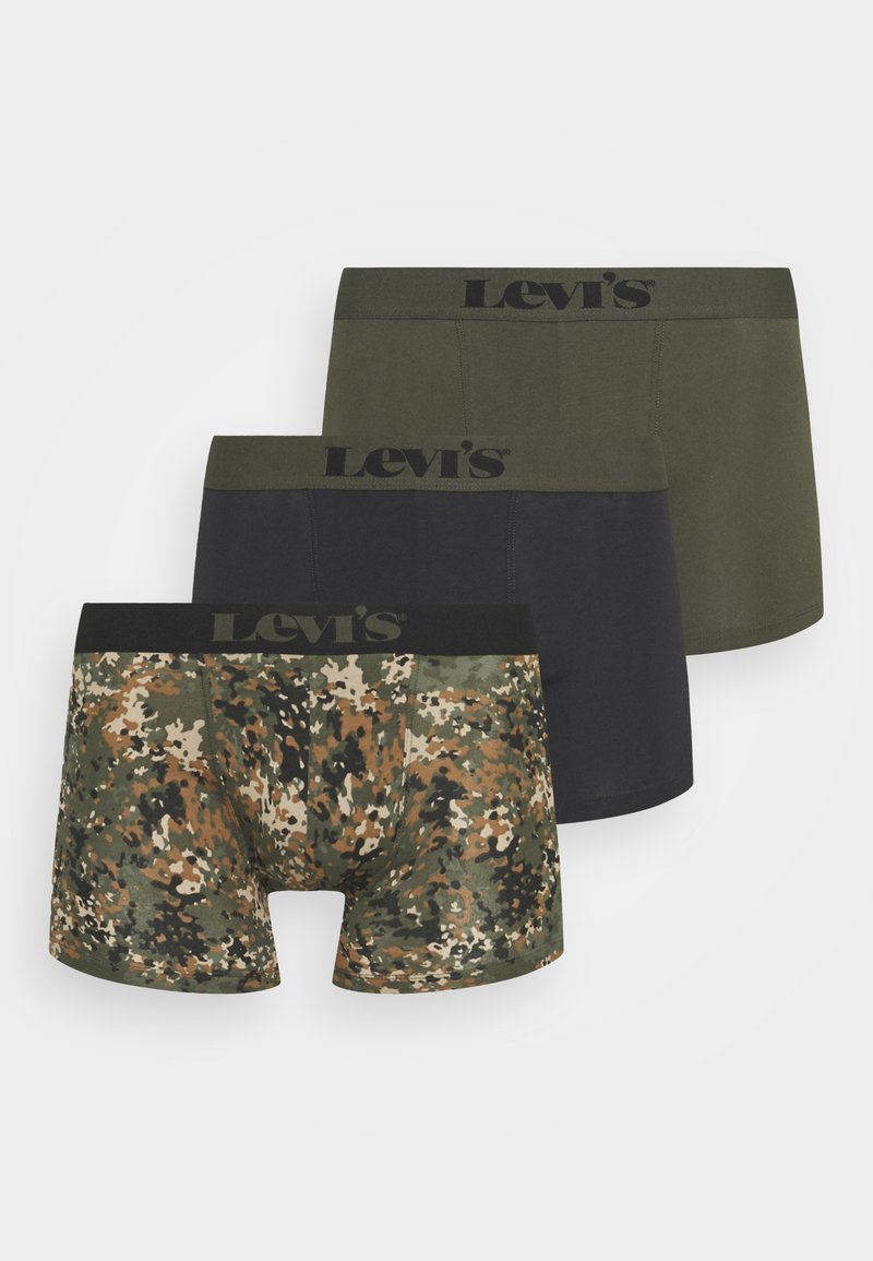 Levi's Boxershorts im 3er-Pack: umfasst olivgrün, einfarbig schwarz und Camouflage-Designs. Weicher Stoff, elastische Taillenbündchen mit Logo.