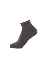 Dark gray ankle sock with a ribbed cuff, smooth texture, and fitted shape. The fabric appears soft and flexible, suitable for casual wear.