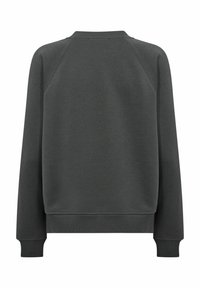 Sweatshirt gris foncé avec un col rond, des manches raglan longues, des poignets et un ourlet côtes. Fabriqué en tissu doux et texturé.