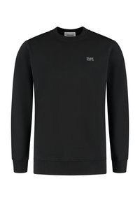 Zwarte crewneck sweatshirt van een gladde stof. Voorzien van ribgebreide boorden en een zoom. Klein "PURE PATH" logo gedrukt op de borst.
