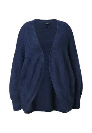 Cardigan aperto blu navy realizzato in tessuto a maglia testurizzato. Presenta maniche oversize e una silhouette rilassata. Senza chiusure.