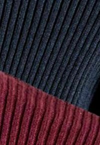 Soonikuga kangast kampsun, millel on värvilahendus: ülemises osas tumesinine ja alumises osas sügavpunane. On nähtavad tekstuuriga kootud materjalid.