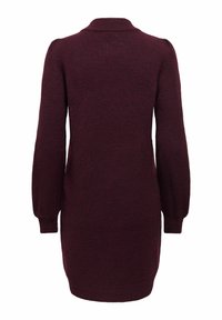 Vestito in maglia bordeaux con colletto, maniche lunghe a sbuffo e polsini a coste, caratterizzato da un tessuto testurizzato.
