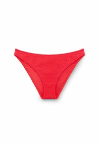 Röd bikiniunderdel med en texturerad stickad design och en slät foder. Kanterna har en lätt elastisk finish som ger en figurnära passform.