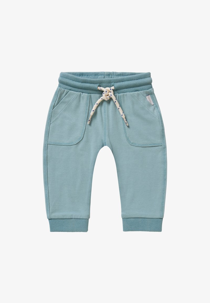 Lichtblauwe katoenen sweatpants met een geribbelde tailleband, verstelbaar trekkoord en twee zijzakken. Heeft enkelboorden en platte naden.