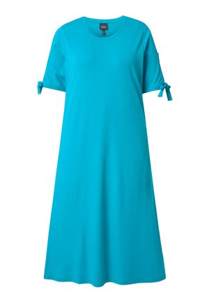 Ulla Popken, RIBBON TIE SHORT SLEEVE A-LINE DRESS - Jerseykjole - aqua turquoise