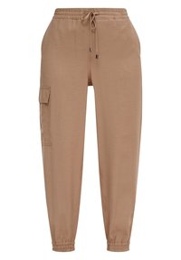 Beige Jogginghosen aus einem weichen Material, mit Seitentaschen, einem Kordelzugbund und elastischen Bündchen an den Knöcheln.