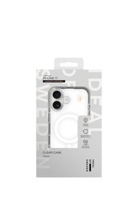 Funda transparente para iPhone 17 con compatibilidad MagSafe, materiales reciclados y probada para caídas de hasta 3 metros, empaquetada en caja gris y blanca por Ideal of Sweden.