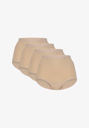 Beige katoenen boxershortset met vier paar. Heeft een gladde textuur, elastische tailleband en een volledig bedekkend ontwerp.