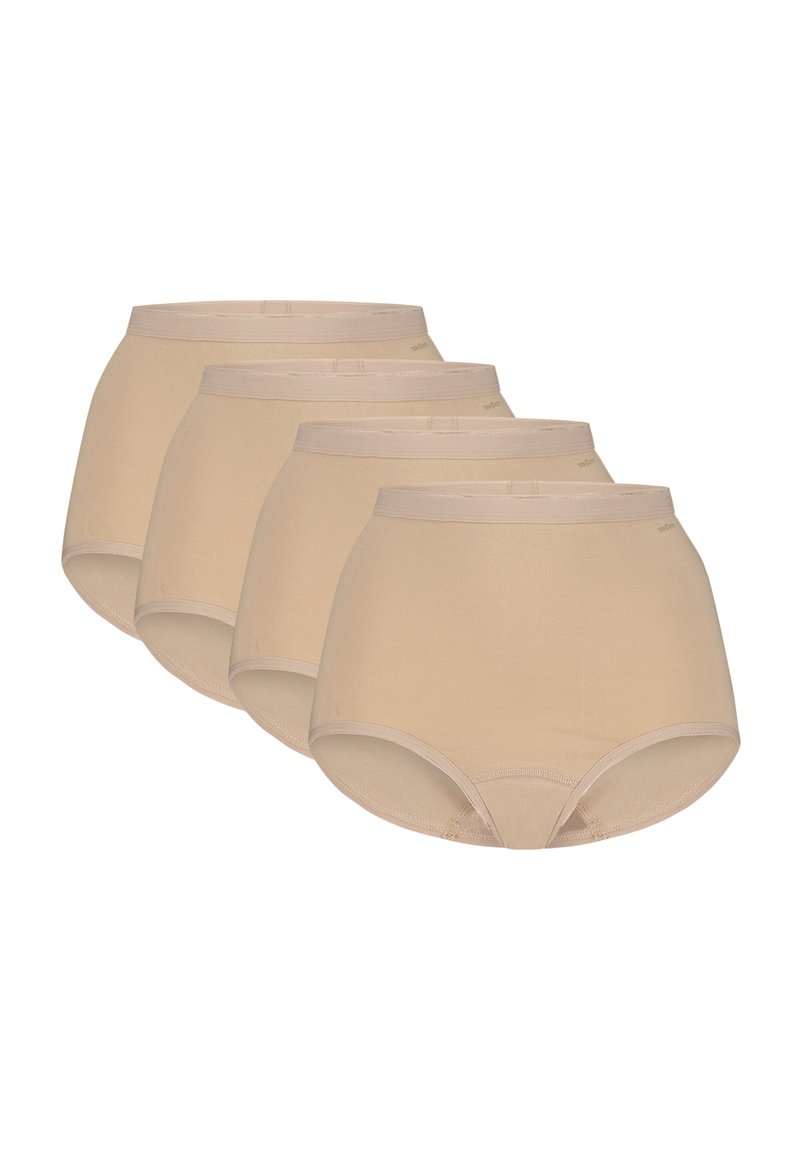 Beige katoenen boxershortset met vier paar. Heeft een gladde textuur, elastische tailleband en een volledig bedekkend ontwerp.