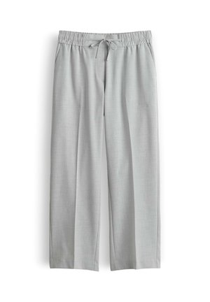 Lichtgrijze casual broek met elastische tailleband en verstelbaar trekkoord, rechte pijpen en twee voorzakken.