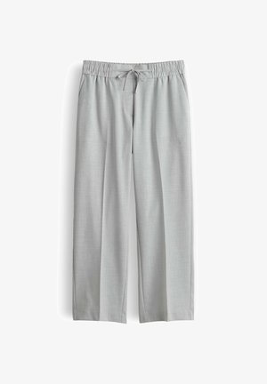 Lichtgrijze casual broek met elastische tailleband en verstelbaar trekkoord, rechte pijpen en twee voorzakken.