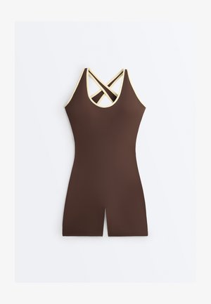 OYSHO COMFORTLUX PIPING SHORT - Kezeslábas - mottled brown
