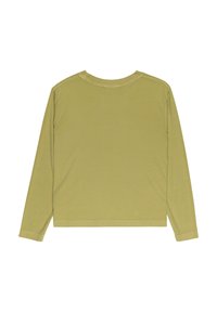Camicia a maniche lunghe in cotone verde oliva chiaro. Presenta un collo arrotondato, una silhouette dritta e dettagli di cucitura minimali ai polsini e all'orlo.
