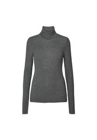 Hall hall kaelusega kampsun, valmistatud pehmest kootud kangast. Pika varrukaga ja keha järgiva lõikega, ribilise tekstuuriga ja kõrge kaelusega.