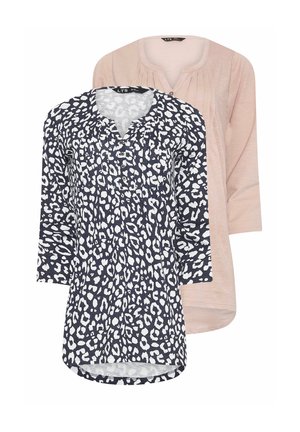 2 PACK HENLEY - Long sleeved top - navy beige