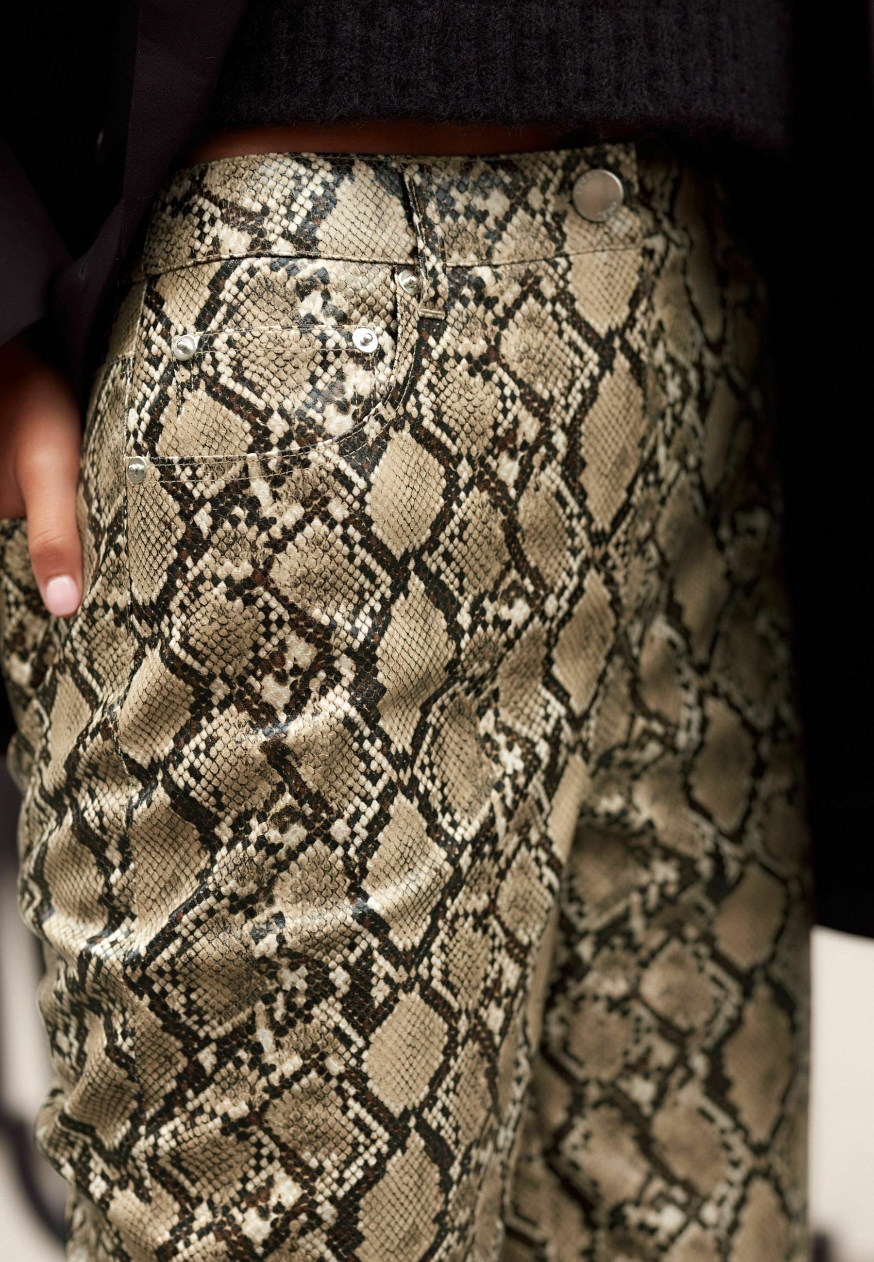 Snake Print Nylon Open Hem Pants sfs 最安価 Private brand by S F S Snake Print Nylon Open Hem Pants