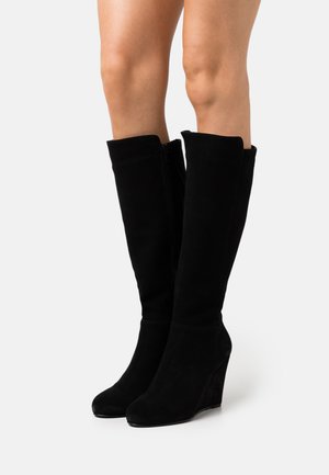 LEATHER - Wedge boots - black