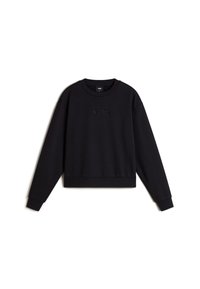 Sweatshirt noir en mélangé de coton. Doté d'un col rond, de manches longues et d'un logo en relief subtil sur le devant.