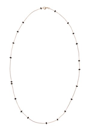 Finom rozé arany lánc nyaklánc egyenletesen elosztott kis fekete gyöngy díszítésekkel és homárcsipesz záródással.
