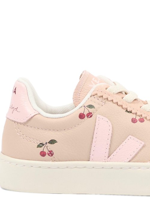 Veja Deportiva de niña modelo small volley en piel con cordones elásticos Rosa claro — photo 5
