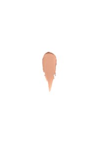 Échantillon de fond de teint liquide dans une couleur beige clair avec une texture lisse. La forme est allongée avec une extrémité effilée, appliquée sur un fond blanc.