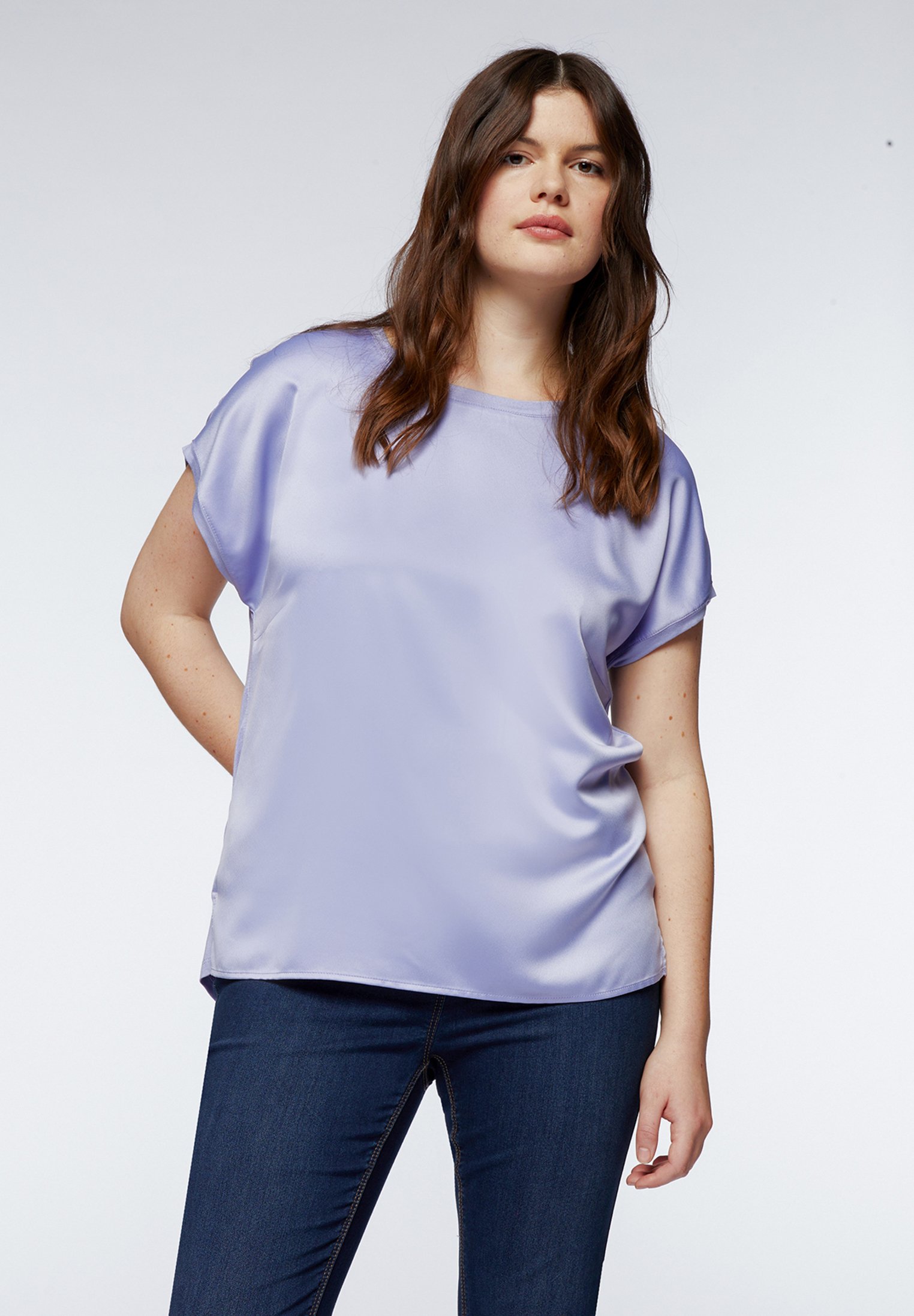 Homlan Maglietta a Maniche Lunghe da Donna con Scollo a V in Tessuto Mesh Elegante Casual, Blu Chiaro, S