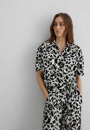 KURZARM HEMDBLUSE MIT ALLOVER ANIMAL-PRINT  - Button-down blouse - schwarz