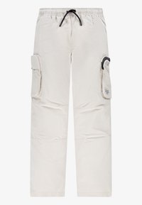 Ljust beige cargobyxor med resår i midjan, dragsko, sidfickor och lappar. Tillverkade av ett mjukt, hållbart tyg.