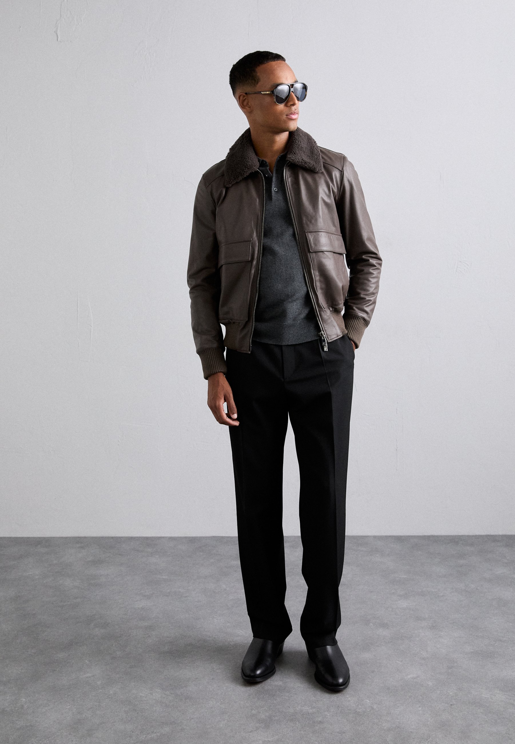 Pal Zileri GIUBBINO - Leather jacket - dark brown/mottled dark