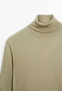 Olivgrön polotröja i mjukt stickat material, med en åtsittande hals och långa ärmar med en slät yta och minimala detaljer.