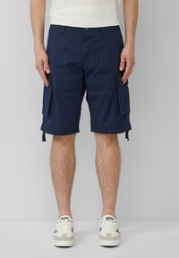 Marine Cargo-Shorts aus strapazierfähigem Stoff mit zwei großen Seitentaschen, einem lockeren Schnitt, verstellbaren Kordeln am Saum und einem Knopfverschluss.
