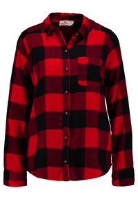 Camicia a maniche lunghe a quadri rossi e neri con colletto e taschino a sinistra, taglia piccola di Hollister.