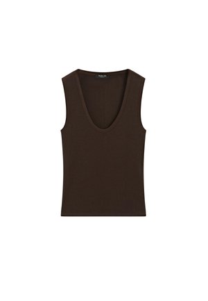 Massimo Dutti, COTTON BLEND V-NECK TOP - Top - mottled dark brown