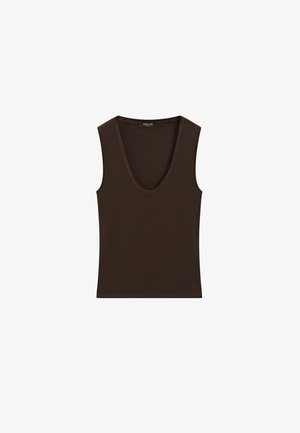 Massimo Dutti, COTTON BLEND V-NECK TOP - Top - mottled dark brown