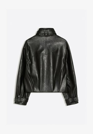 Bershka, FUNNEL-NECK JACKET - Veste en similicuir - black