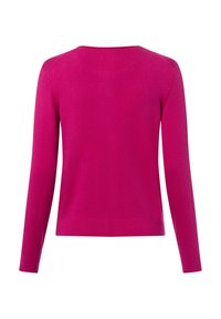 Strakke roze trui met lange mouwen, een ronde halslijn en een gladde, zachte textuur. De achterkant heeft een strak, naadloos ontwerp.